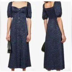 Good American Corset Maxi Dress
Blue with Black Leopard Print Size 4 NWT
